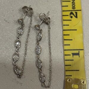 Dazzling Silver Chain Earrings with Clear Stones
